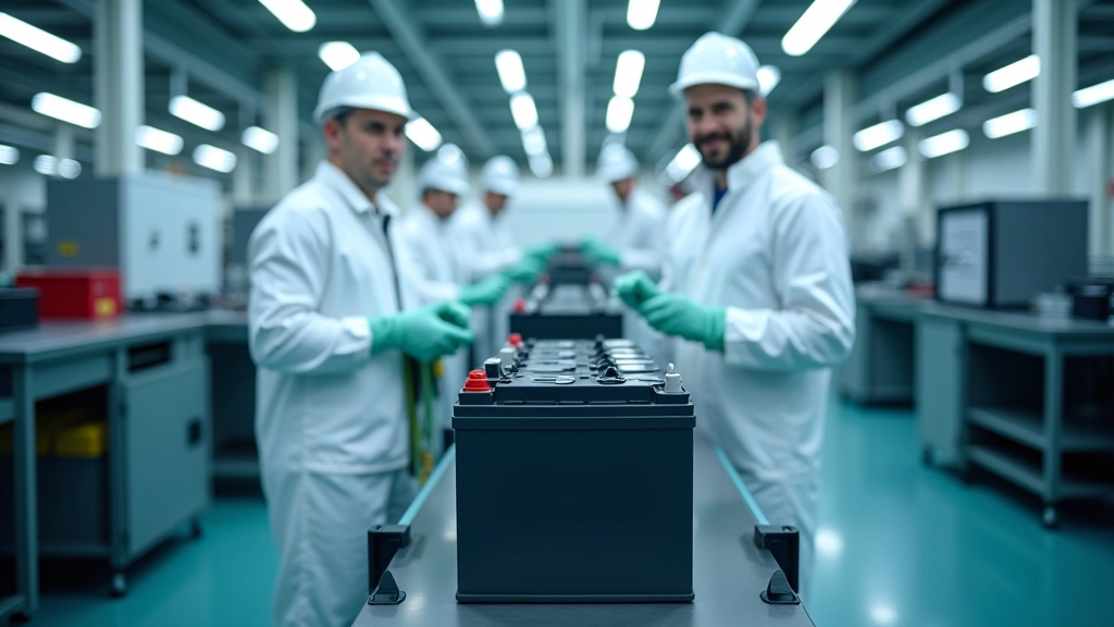 Baterie elektromobilu v různých fázích montáže v moderní čistírně s technologickým vybavením