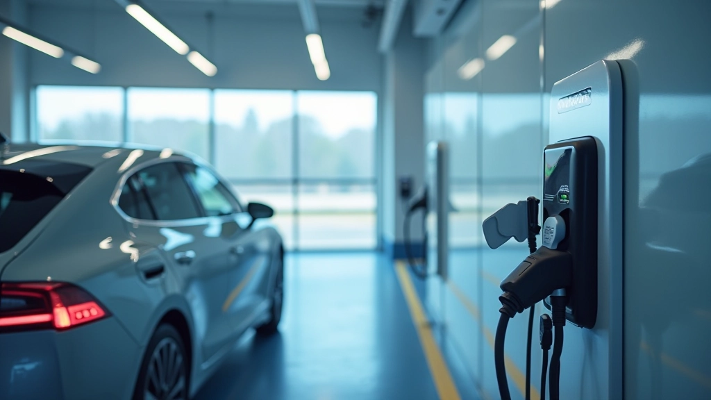 Elektromobil připojený k nabíjecí stanici v moderním prostředí