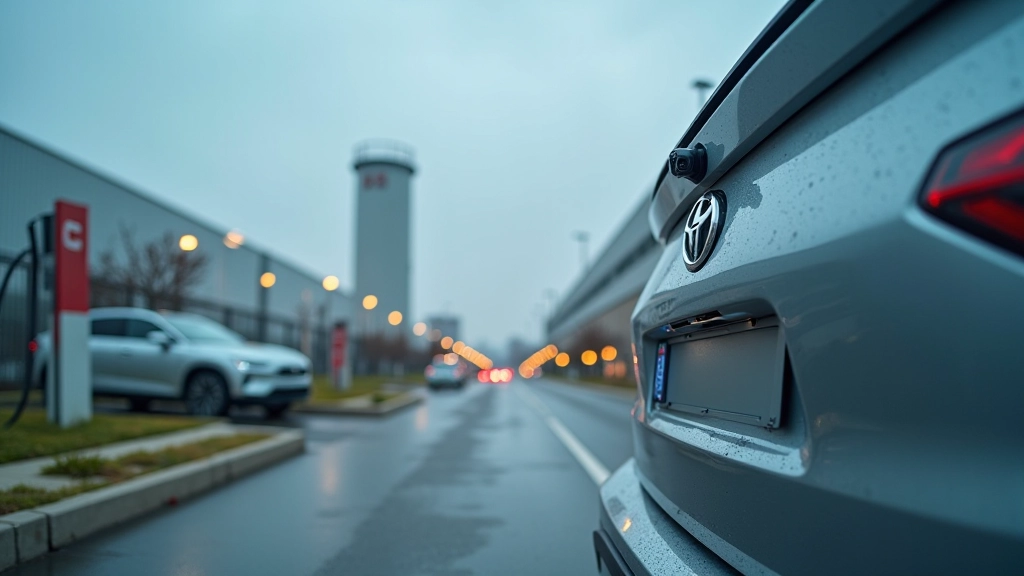 Průmyslová krajina s elektromobily