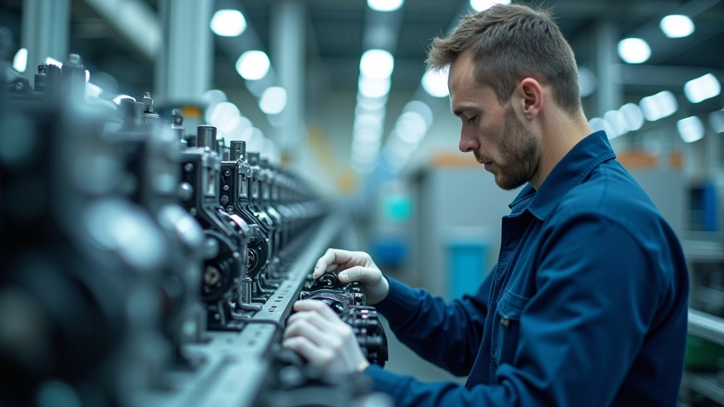 Inženýr kontroluje součástky elektromobilu na montážní lince s digitálním systémem kontroly kvality