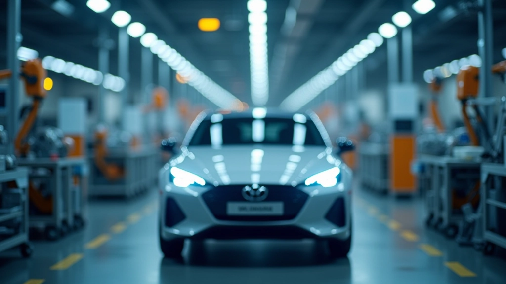 Moderní automobilový závod s výrobou elektromobilů a pokročilou automatizací